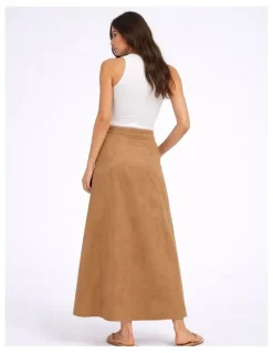 ONLY Bine Life Faux Suede Skirt in Tan