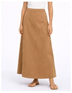 ONLY Bine Life Faux Suede Skirt in Tan
