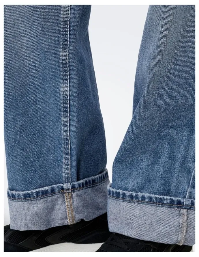 ONLY Ella Wide Fold Up Jeans in Mid Blue Denim