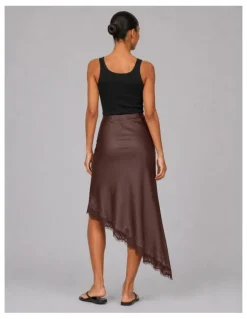 ONLY Faraya Satin Lace Skirt in Brown