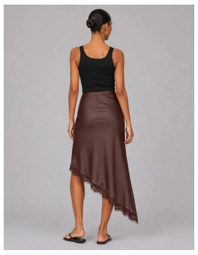 ONLY Faraya Satin Lace Skirt in Brown