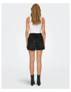 ONLY Gianna Mid Waist Belted Shorts in Washed Black