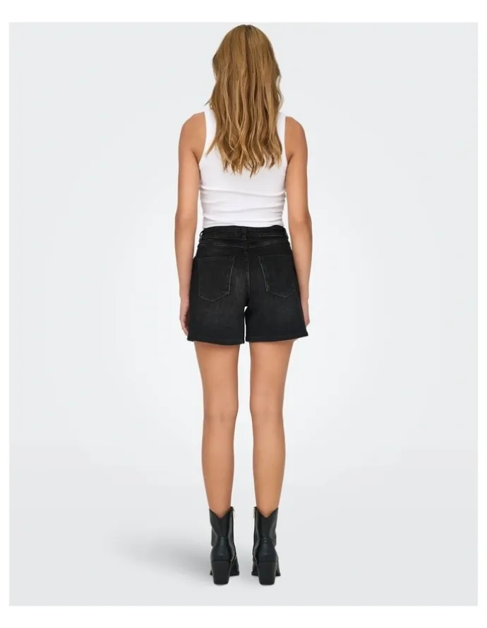 ONLY Gianna Mid Waist Belted Shorts in Washed Black