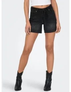 ONLY Gianna Mid Waist Belted Shorts in Washed Black
