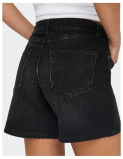 ONLY Gianna Mid Waist Belted Shorts in Washed Black