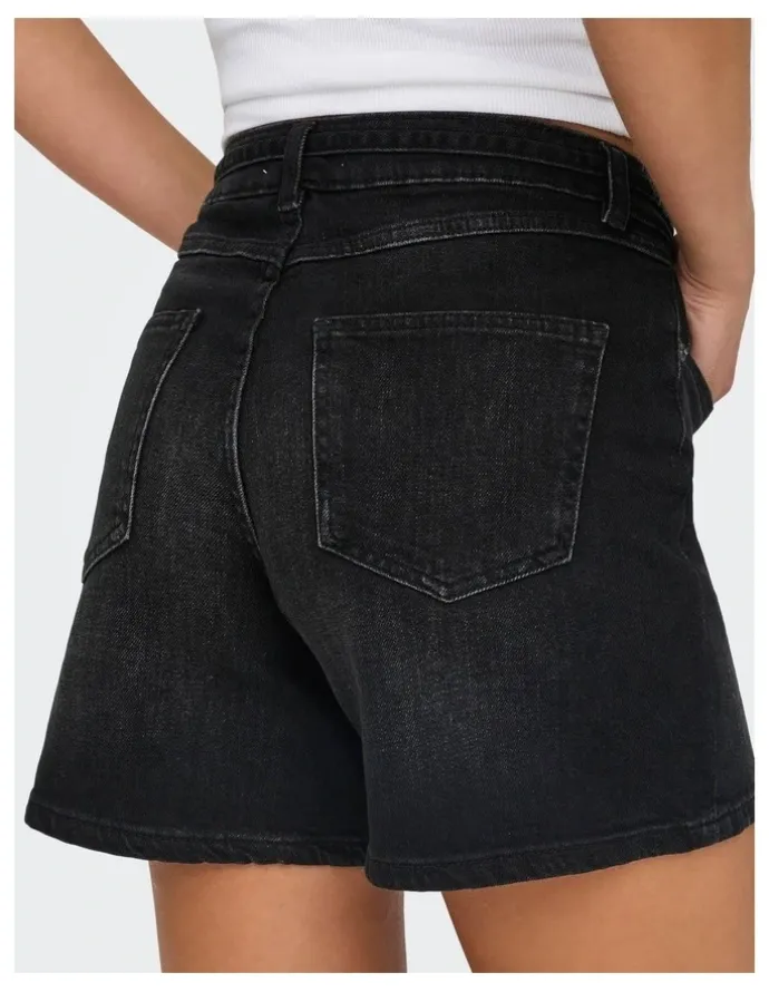 ONLY Gianna Mid Waist Belted Shorts in Washed Black