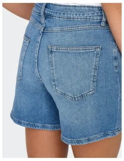 ONLY Gianna Mid Waist Belted Shorts in Blue