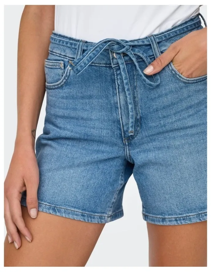 ONLY Gianna Mid Waist Belted Shorts in Blue