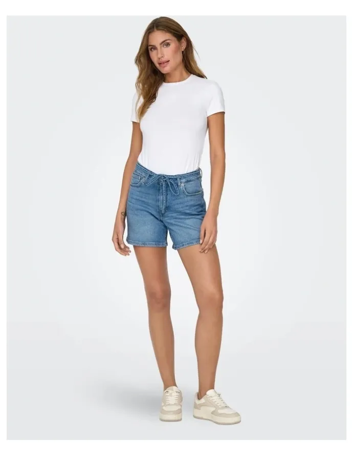 ONLY Gianna Mid Waist Belted Shorts in Blue