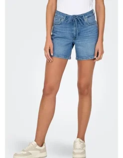 ONLY Gianna Mid Waist Belted Shorts in Blue