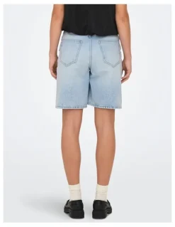 ONLY Hope High Waisted Loose Long Denim Shorts in Light Blue Denim