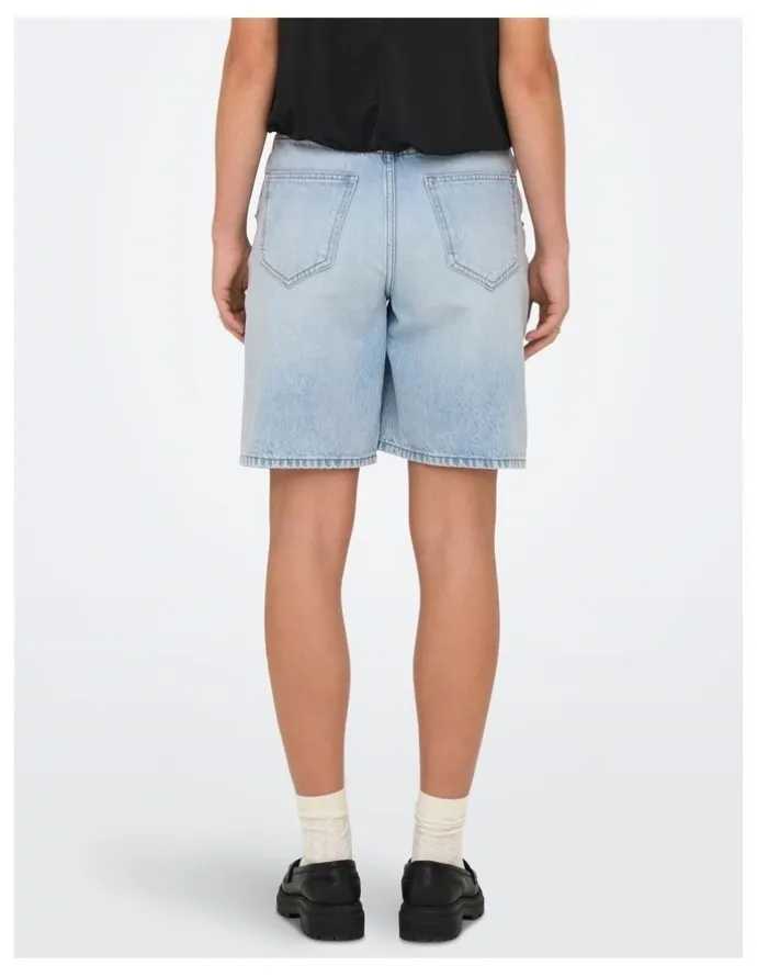 ONLY Hope High Waisted Loose Long Denim Shorts in Light Blue Denim