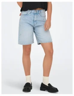 ONLY Hope High Waisted Loose Long Denim Shorts in Light Blue Denim