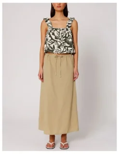 ONLY Jakiri Linen Maxi Skirt in Humus