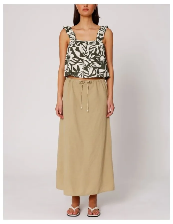 ONLY Jakiri Linen Maxi Skirt in Humus