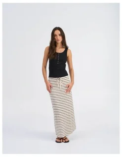 ONLY Jana Loose Stripe Skirt in White