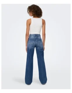 ONLY Juicy High Waisted Wide Leg Jeans in Dark Blue Denim
