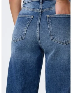 ONLY Juicy High Waisted Wide Leg Jeans in Dark Blue Denim