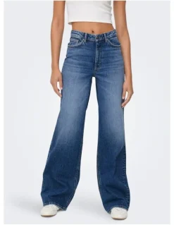 ONLY Juicy High Waisted Wide Leg Jeans in Dark Blue Denim