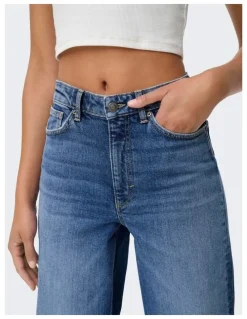 ONLY Juicy High Waisted Wide Leg Jeans in Dark Blue Denim