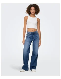 ONLY Juicy High Waisted Wide Leg Jeans in Dark Blue Denim