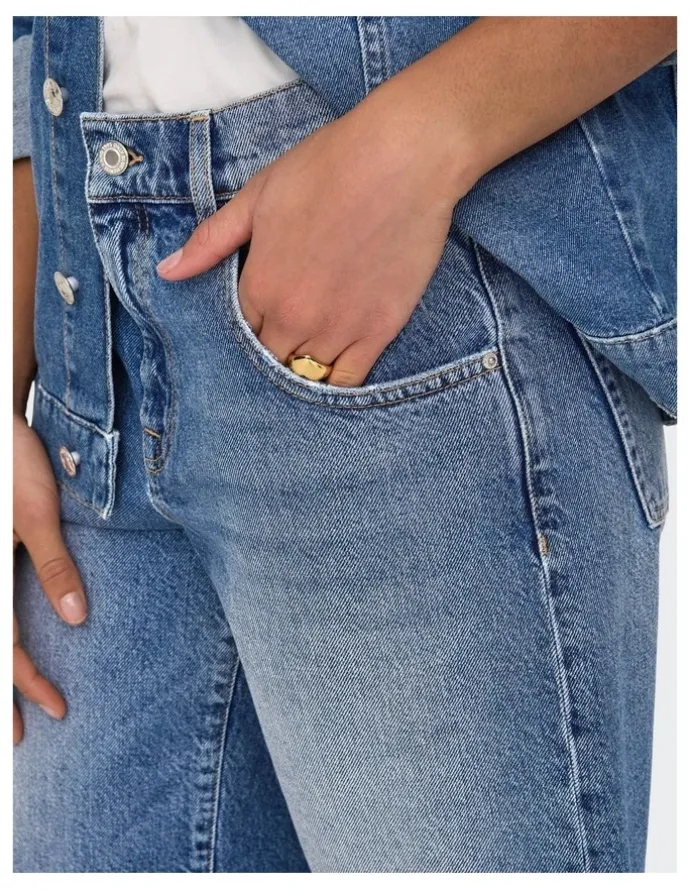ONLY Mate Baggy Long Shorts in Mid Blue Denim