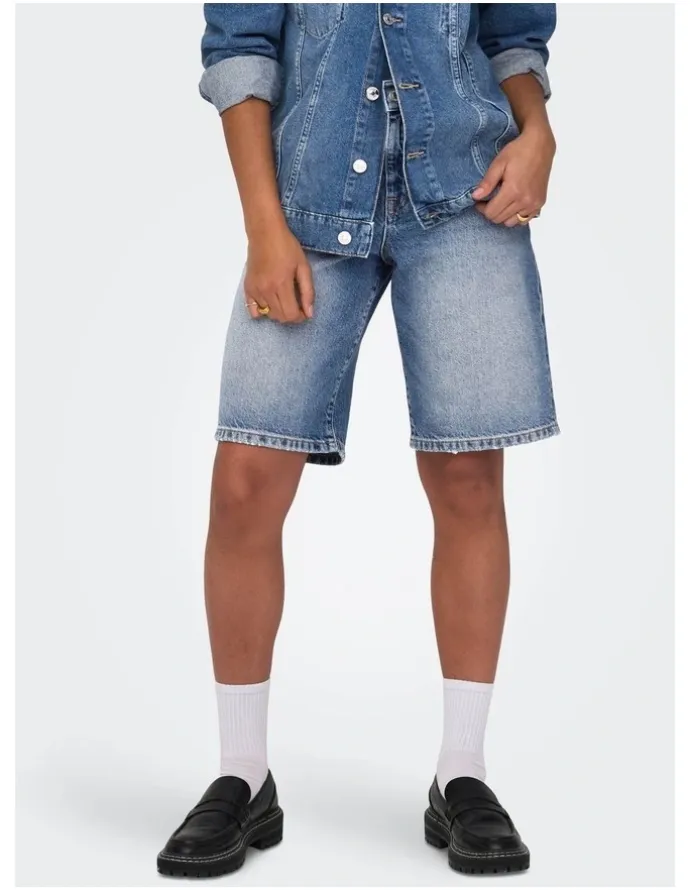 ONLY Mate Baggy Long Shorts in Mid Blue Denim