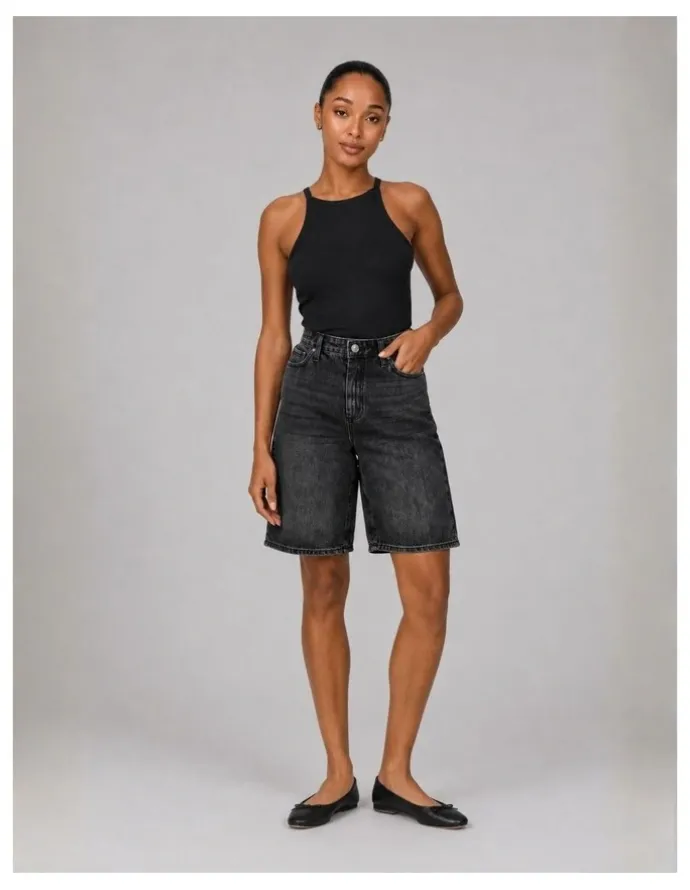 ONLY Sonny High Waisted Wide Denim Shorts in Black