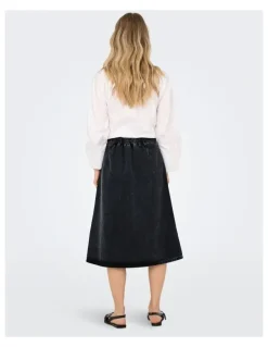 ONLY Thea Wrap Cotton Midi Skirt in Wash Black Denim