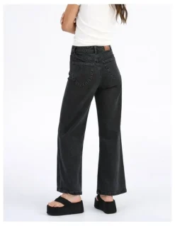 ONLY Victoria High Waisted Pocket Flared Denim Jeans in Washed Black