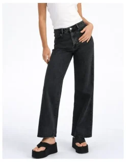 ONLY Victoria High Waisted Pocket Flared Denim Jeans in Washed Black