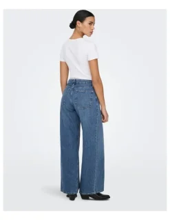 ONLY Silky Soft High Waisted Wide Denim in Mid Blues
