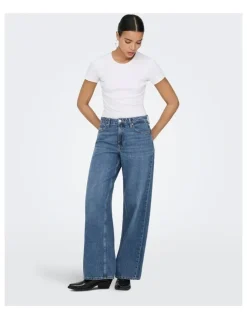 ONLY Silky Soft High Waisted Wide Denim in Mid Blues