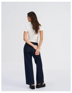 ONLY Victoria High Waisted Front Pocket Flared Denim Jeans in Dark Blue