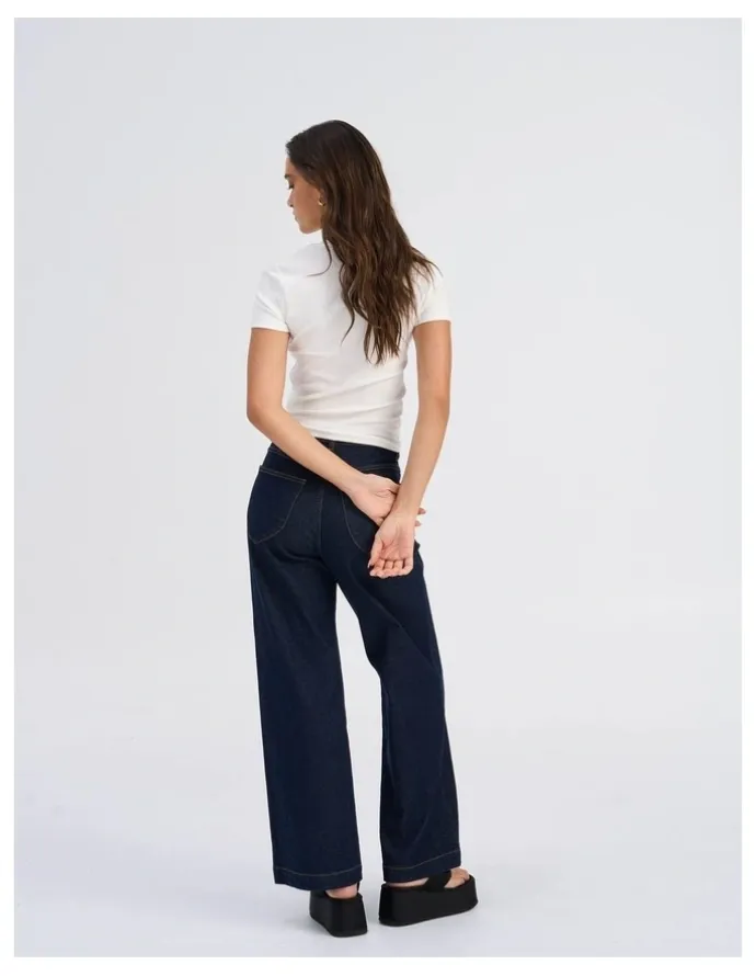 ONLY Victoria High Waisted Front Pocket Flared Denim Jeans in Dark Blue