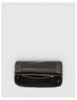 Oroton Etta Texture Medium Clutch in Dark Chocolate
