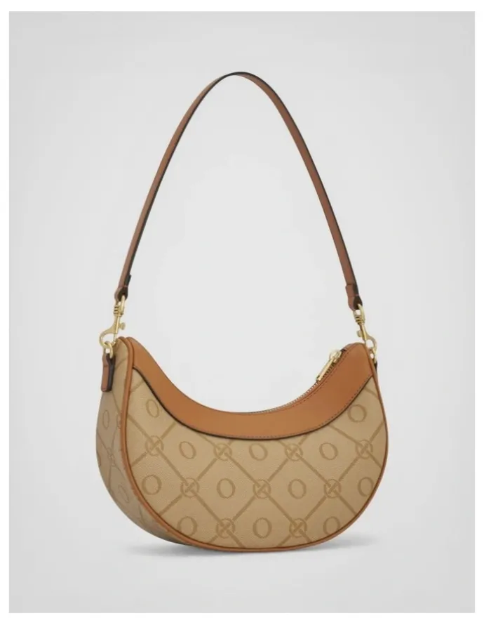 Oroton Harvey Signature Crescent Shoulder Bag in Stone/Tan