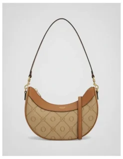 Oroton Harvey Signature Crescent Shoulder Bag in Stone/Tan