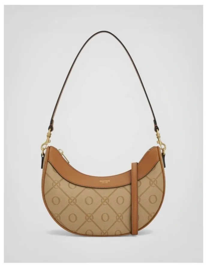 Oroton Harvey Signature Crescent Shoulder Bag in Stone/Tan