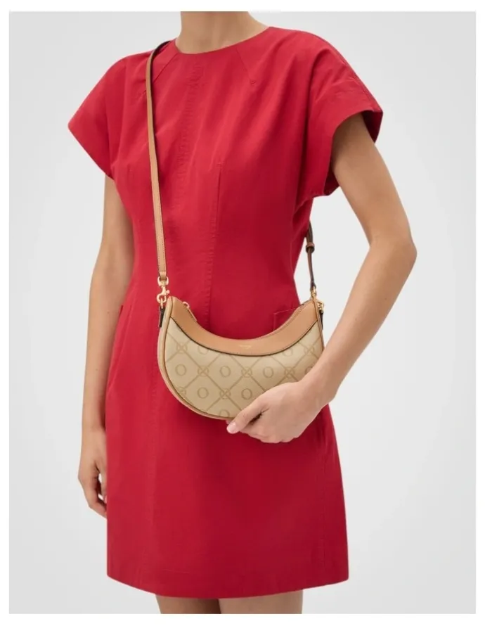 Oroton Harvey Signature Crescent Shoulder Bag in Stone/Tan