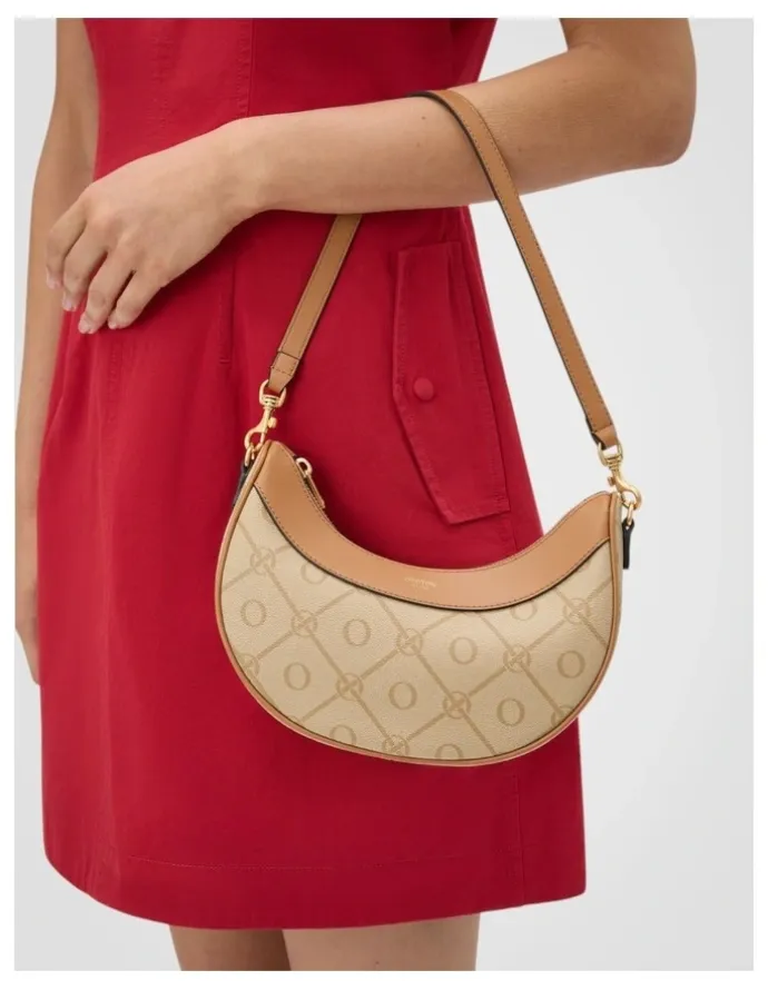 Oroton Harvey Signature Crescent Shoulder Bag in Stone/Tan