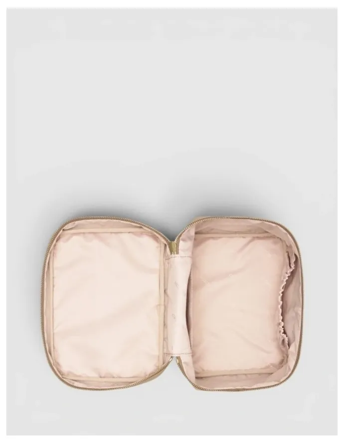 Oroton Lilly Nylon Top Handle Beauty Case in Mushroom/Cognac
