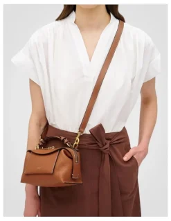 Oroton Mica Mini Bowler Bag in Brandy
