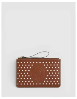 Oroton Polly Perforated Medium Pouch in Cognac