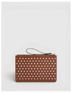 Oroton Polly Perforated Medium Pouch in Cognac