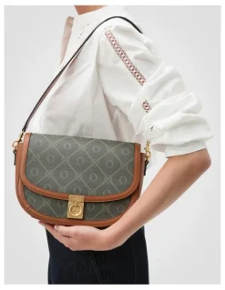 Oroton Yvonne Signature Medium Saddle Bag in Cognac