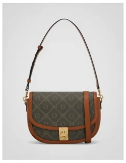 Oroton Yvonne Signature Medium Saddle Bag in Cognac