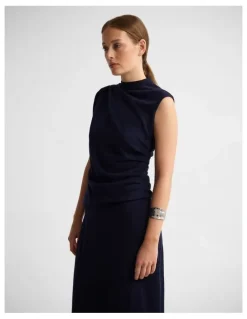 Oxford Adriana Cashmere Blend Top in Navy