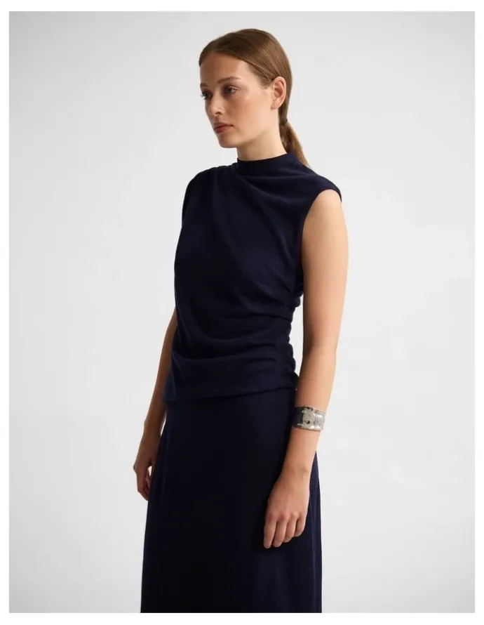 Oxford Adriana Cashmere Blend Top in Navy