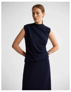 Oxford Adriana Cashmere Blend Top in Navy